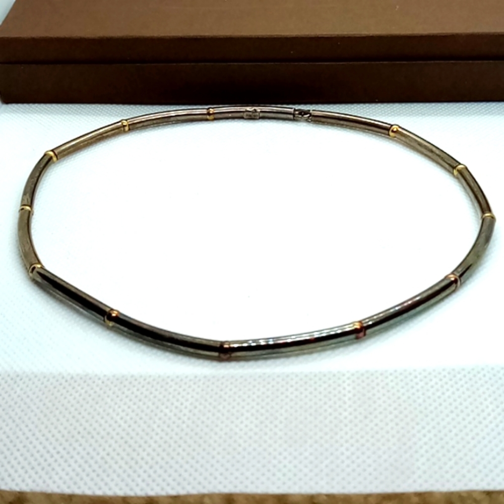 Auth 925 sterling silver MN choker necklace two-color
